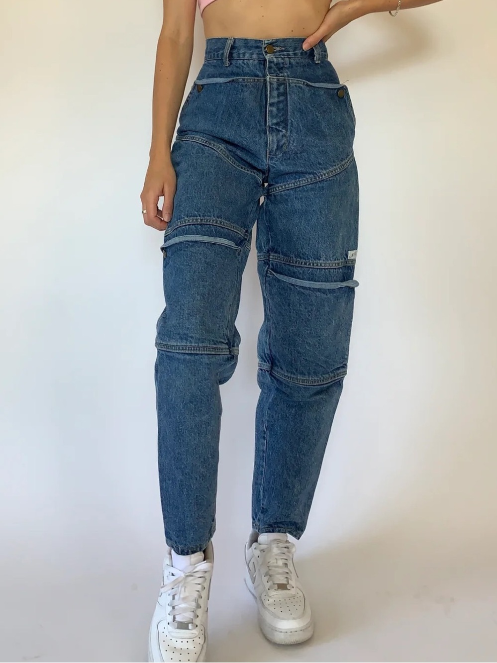 Vintage Guess 1980s by Georges Marciano Front Panel Tapered Leg Jeans Size 26 - Picture 9 of 11